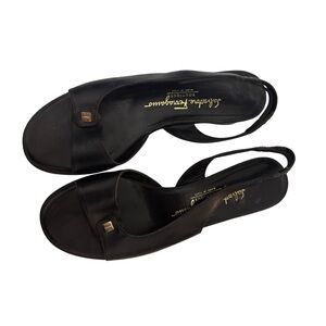 Salvatore Ferragamo Open‑Toe Slingback Heels – Size 6.5 – Vintage Leather, Black